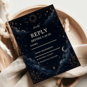 Tarjeta De Confirmación De Asistencia Elegante Cósmico Vintage Celestial