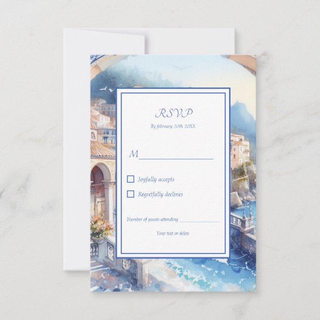 Tarjeta De Confirmación De Asistencia Elegante Costa de Amalfi Italia (Anverso)