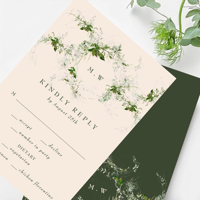 Tarjeta De Confirmación De Asistencia Elegante crema Eucalyptus Wreath Monograma Boda (Subido por el creador)
