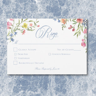 Tarjeta De Confirmación De Asistencia Elegante Cresta de Flor Silvestre Pastel Azul Polv