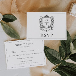 Tarjeta De Confirmación De Asistencia Elegante Cresta de Monograma Rosas Francesas Boda