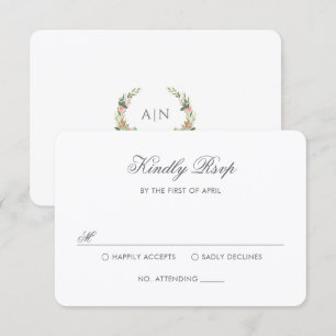 Tarjeta De Confirmación De Asistencia Elegante Cresta Floral de Acuarela para Boda