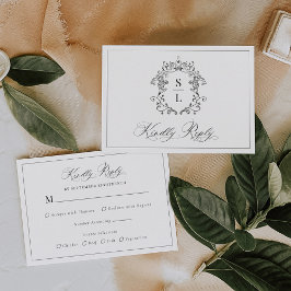 Tarjeta De Confirmación De Asistencia Elegante Cresta Monograma Boda Barroco