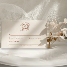 Tarjeta De Confirmación De Asistencia Elegante Cresta Monograma Rústica Boda