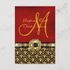 Tarjeta De Confirmación De Asistencia Elegante damasco negro rojo dorado