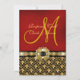 Tarjeta De Confirmación De Asistencia Elegante damasco negro rojo dorado