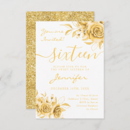 Tarjeta De Confirmación De Asistencia Elegante Dulce Dorado 16 Purpurina Floral