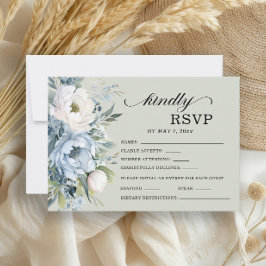 Tarjeta De Confirmación De Asistencia Elegante Dusty Azul Marfil Floral Sage Verde