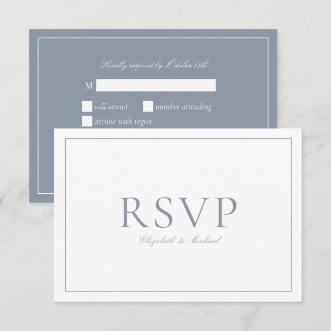 Tarjeta De Confirmación De Asistencia Elegante Dusty Blue Calligraphy Script Wedding RSV (Anverso / Reverso)