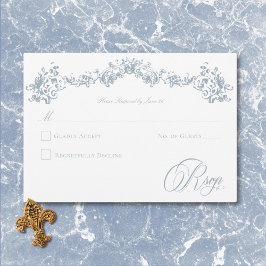 Tarjeta De Confirmación De Asistencia Elegante Dusty Blue Chinoiserie Cherub Boda