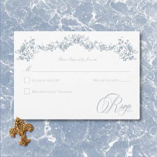 Tarjeta De Confirmación De Asistencia Elegante Dusty Blue Chinoiserie Cherub Boda