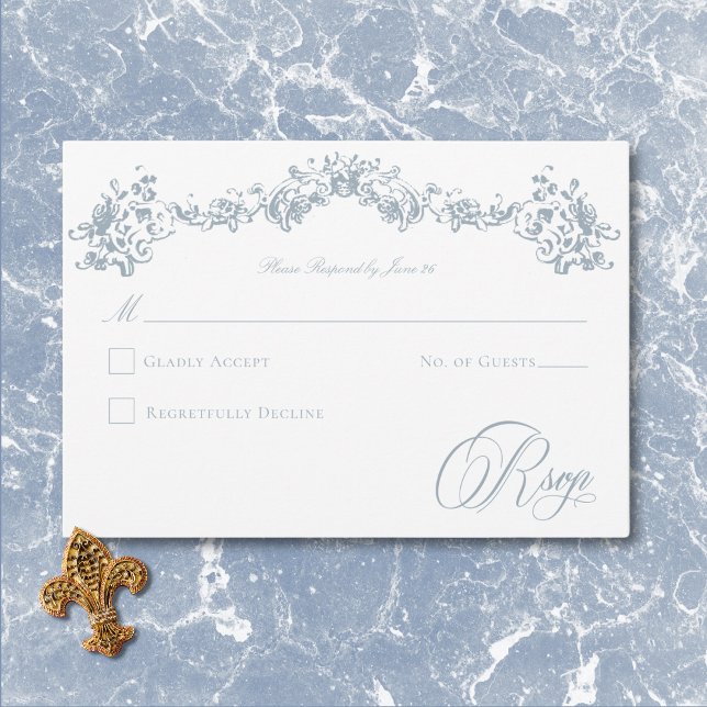Tarjeta De Confirmación De Asistencia Elegante Dusty Blue Chinoiserie Cherub Boda (Elegant Dusty Blue Chinoiserie Cherub Wedding RSVP Card)