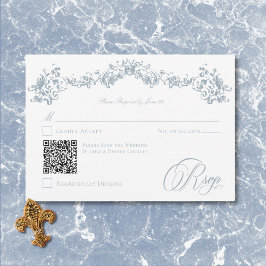 Tarjeta De Confirmación De Asistencia Elegante Dusty Blue Chinoiserie Cherub Boda QR