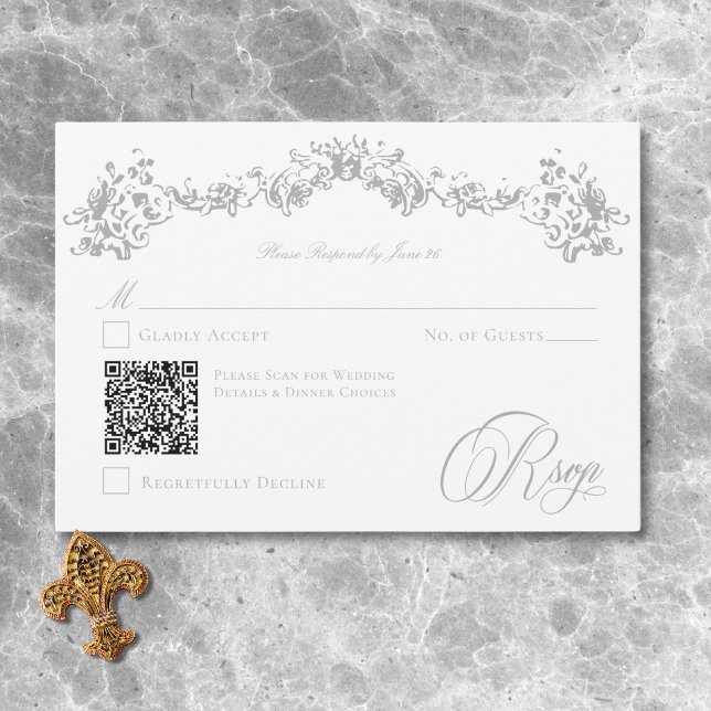 Tarjeta De Confirmación De Asistencia Elegante Dusty Blue Chinoiserie Cherub Boda QR (Elegant Dusty Blue Chinoiserie Cherub Wedding QR RSVP Card)