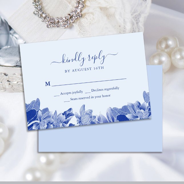 Tarjeta De Confirmación De Asistencia Elegante Dusty Blue Chinoiserie Moda Floral (Subido por el creador)