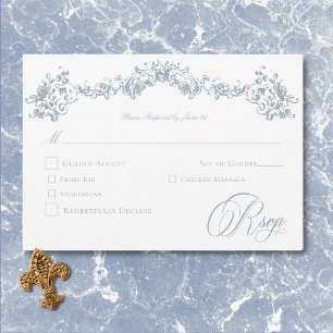 Tarjeta De Confirmación De Asistencia Elegante Dusty Blue Chinoiserie Querubín Boda