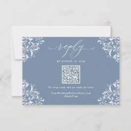 Tarjeta De Confirmación De Asistencia Elegante Dusty Blue Vintage Wedding QR Code