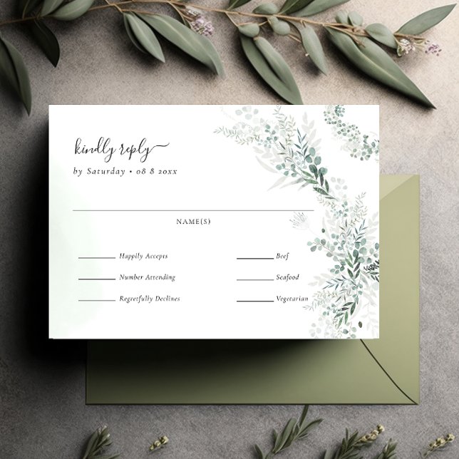 Tarjeta De Confirmación De Asistencia Elegante Elección de Comida Boda Eucalyptus Greene (Subido por el creador)