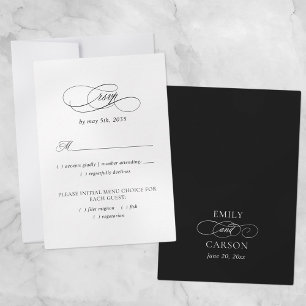 Tarjeta De Confirmación De Asistencia Elegante Elección de Comida de Boda Negro y Blanco