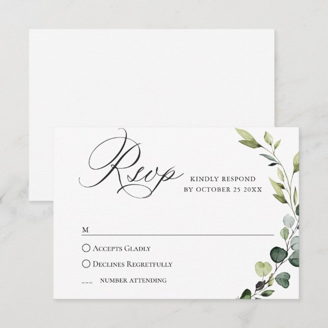 Tarjeta De Confirmación De Asistencia Elegante ELECCIÓN DE COMIDA de Eucalyptus Bohemian (Anverso / Reverso)