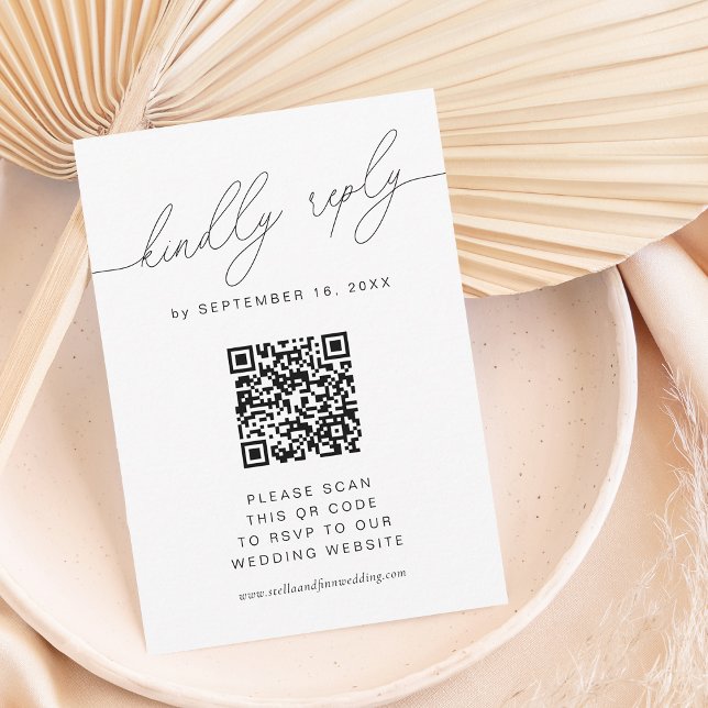 Tarjeta De Confirmación De Asistencia Elegante escritura moderna con código QR (Modern Elegant Scrip W/ QR Code RSVP Card)