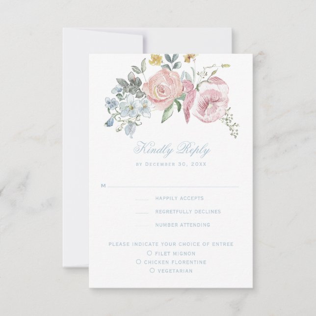 Tarjeta De Confirmación De Asistencia Elegante Escudo de guirnaldas florales | Boda de m (Anverso)