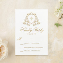 Elegante Escudo floral dorado Monograma Boda