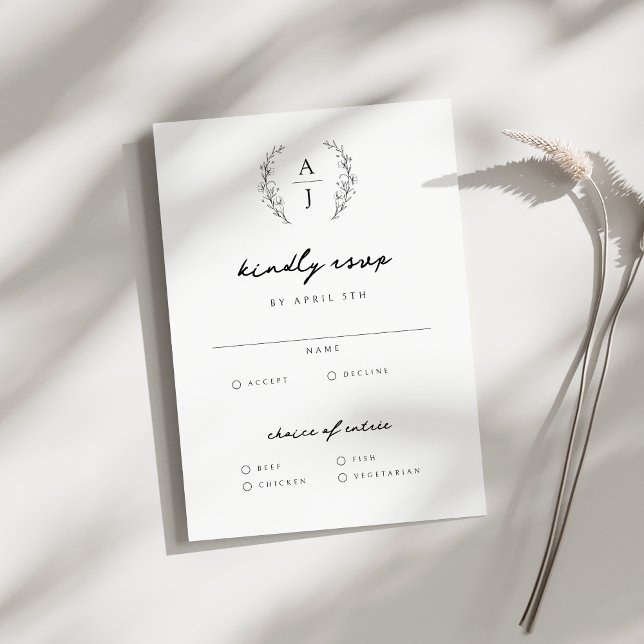 Tarjeta De Confirmación De Asistencia Elegante Escudo floral Monograma Boda (Subido por el creador)