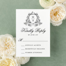 Elegante Escudo floral negro Boda Monograma