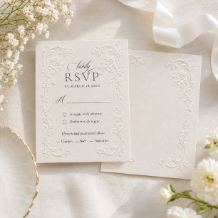 Tarjeta De Confirmación De Asistencia Elegante Estilo Floral Vintage de Boda con Relieve