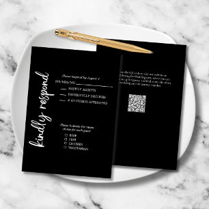 Tarjeta De Confirmación De Asistencia Elegante estilo formal negrita guión negro Boda bl