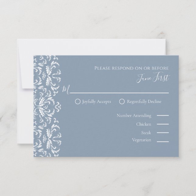 Tarjeta De Confirmación De Asistencia Elegante estilo moderno simple azul turbio filigrí (Anverso)