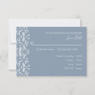 Tarjeta De Confirmación De Asistencia Elegante estilo moderno simple azul turbio filigrí