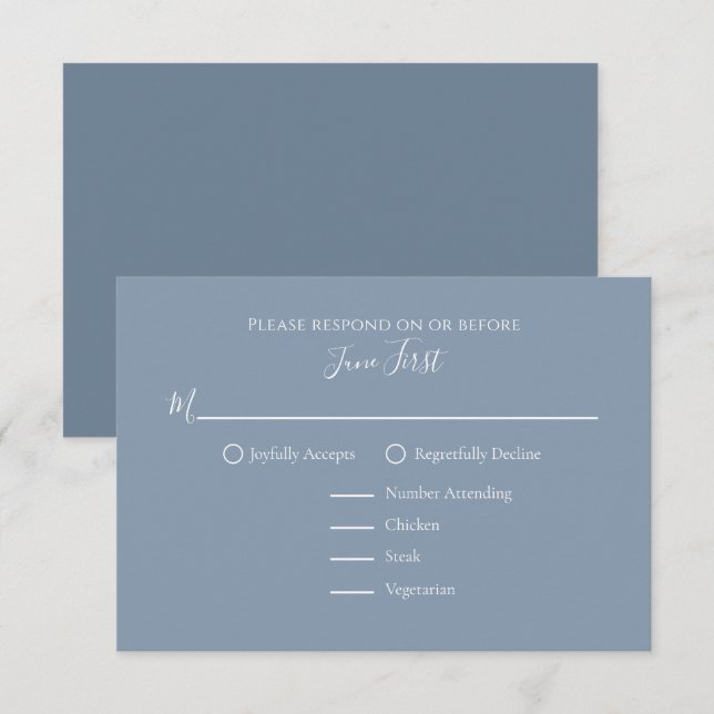 Tarjeta De Confirmación De Asistencia Elegante estilo moderno simple azul turbio filigrí (Anverso / Reverso)