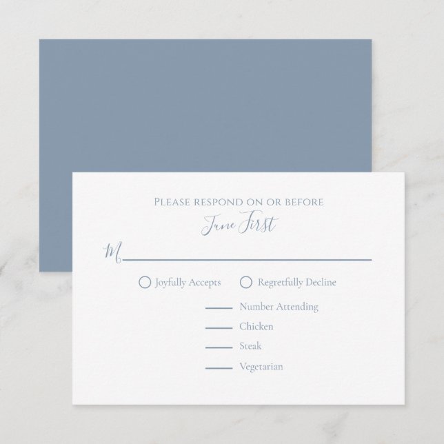 Tarjeta De Confirmación De Asistencia Elegante estilo moderno simple azul turbio filigrí (Anverso / Reverso)