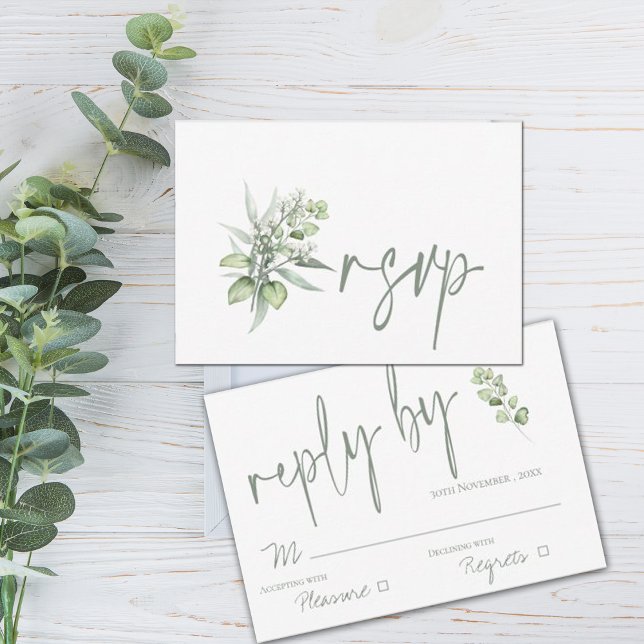 Tarjeta De Confirmación De Asistencia Elegante Eucalyptus deja al Boda de la vegetación (Subido por el creador)