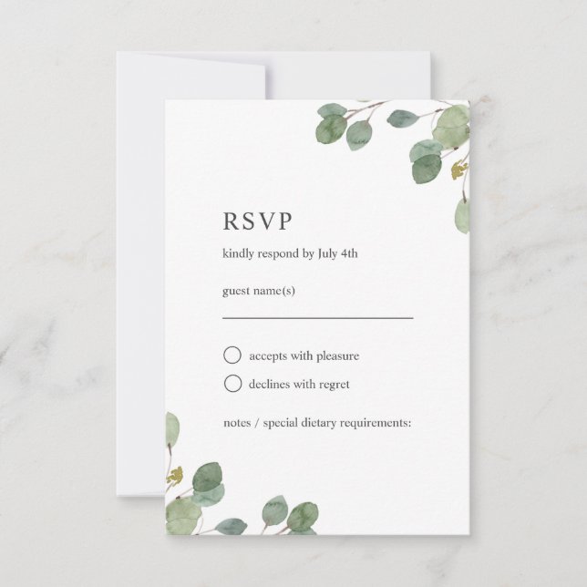 Tarjeta De Confirmación De Asistencia Elegante Eucalyptus deja Boda acuático (Anverso)