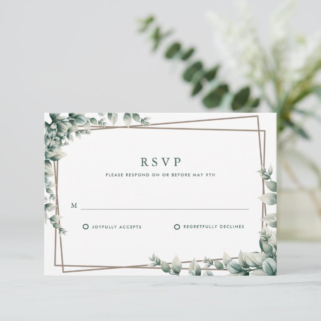 Tarjeta De Confirmación De Asistencia Elegante Eucalyptus deja Boda botánico (Anverso de pie)