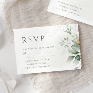 Tarjeta De Confirmación De Asistencia Elegante Eucalyptus deja Boda de oro de la vegetac