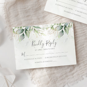Tarjeta De Confirmación De Asistencia Elegante Eucalyptus deja Boda de oro de la vegetac