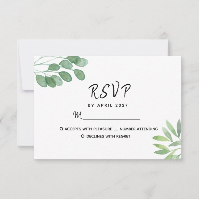 Tarjeta De Confirmación De Asistencia Elegante Eucalyptus Greenery Boda (Anverso)