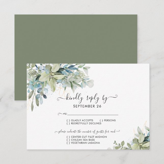 Tarjeta De Confirmación De Asistencia Elegante Eucalyptus Greenery Boda (Anverso / Reverso)