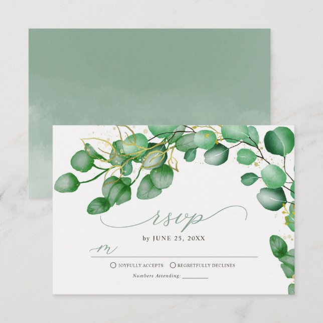 Tarjeta De Confirmación De Asistencia Elegante Eucalyptus Greenery Boda (Anverso / Reverso)