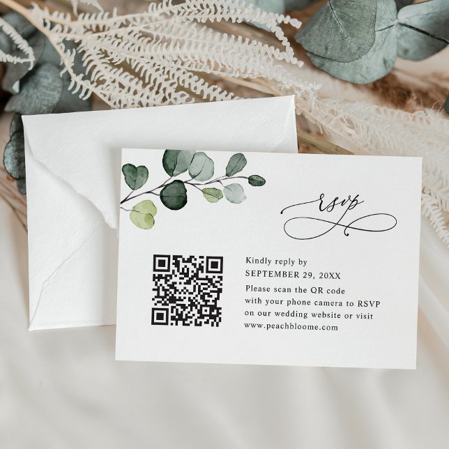 Tarjeta De Confirmación De Asistencia Elegante Eucalyptus Greenery Boda QR Código (Subido por el creador)