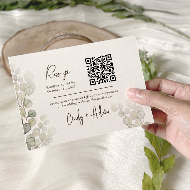 Tarjeta De Confirmación De Asistencia Elegante Eucalyptus Greenery Qr Code Boda (Subido por el creador)