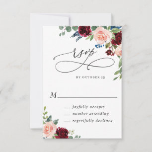 Tarjeta De Confirmación De Asistencia Elegante Eucalyptus Rosas Borgoña Boda Floral