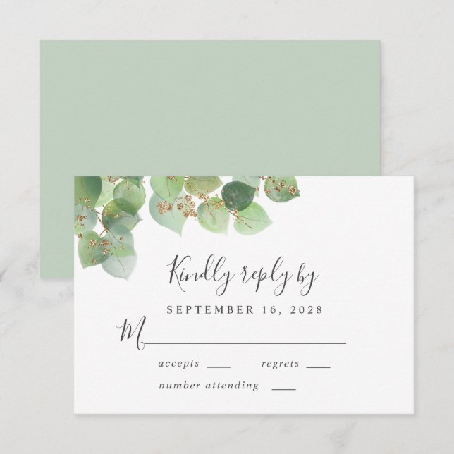 Tarjeta De Confirmación De Asistencia Elegante Eucalyptus Watercolor Boda (Anverso / Reverso)