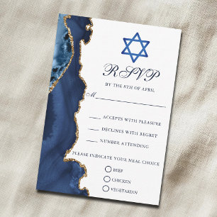 Tarjeta De Confirmación De Asistencia Elegante fiesta de Bar Mitzvah Azul marino Dorado