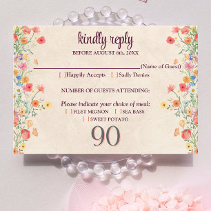Tarjeta De Confirmación De Asistencia Elegante flor 90 años Fiesta Floral 90 cumpleaños