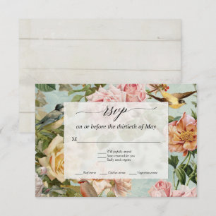 Tarjeta De Confirmación De Asistencia Elegante Flor de Azahar Aqua Rosas Madera Rústica 